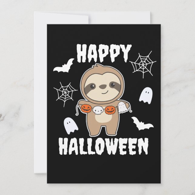 Cartão De Festividades Sloth Happy Halloween Pumpkin Bat Costume (Frente)