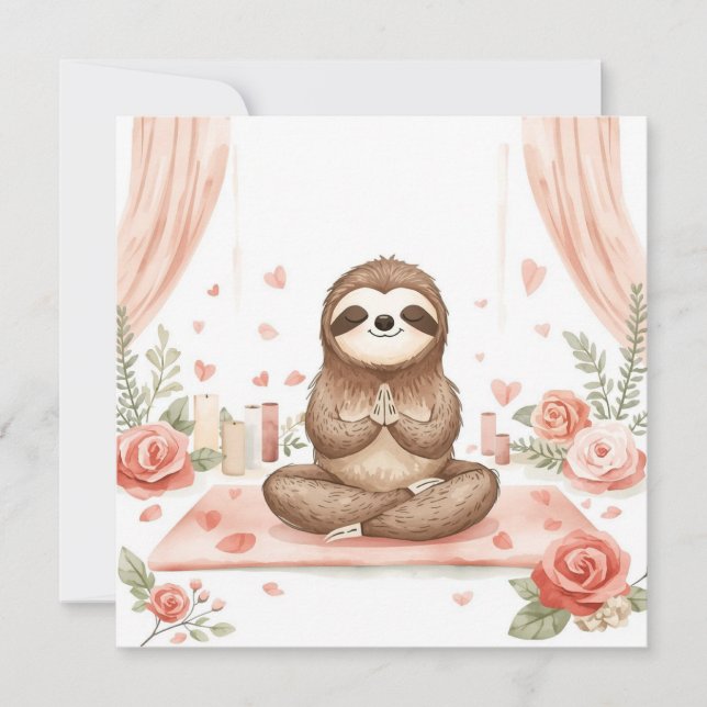 Cartão De Festividades Sloth in  Yoga Class on Valentine's Day  (Frente)