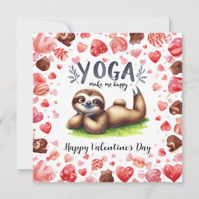 Cartão De Festividades Sloth in  Yoga Class on Valentine's Day  (Frente)