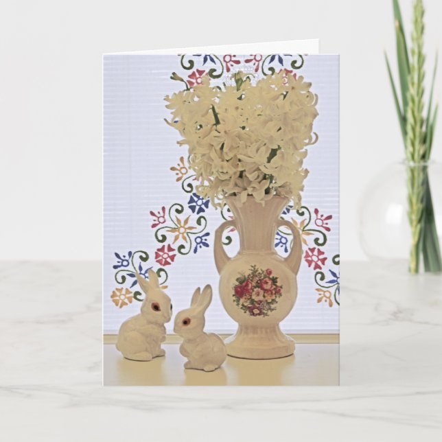 Cartão De Festividades Small bunnies and vase (Frente)