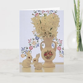 Cartão De Festividades Small bunnies and vase