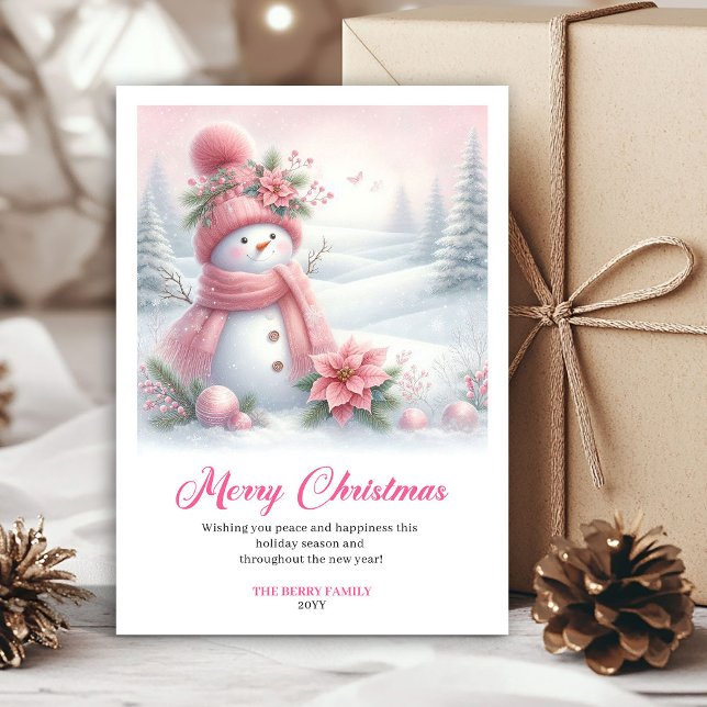 Cartão De Festividades Smiling pink snowman kids greeting card digital (Smiling pink snowman kids greeting card digital)