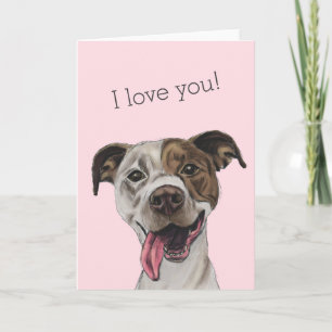 Cartão De Festividades Smiling Pit Bull Terrier Dog Drawing I Love You