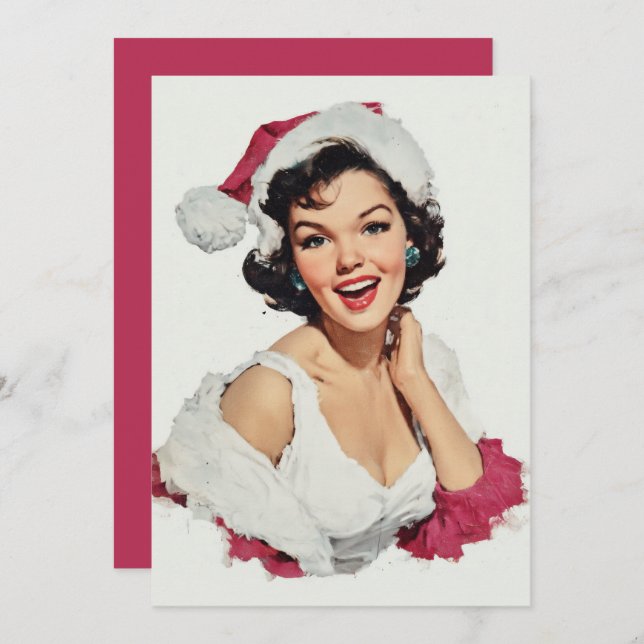 Cartão De Festividades Smiling Retro Christmas Pin-Up (Frente/Verso)