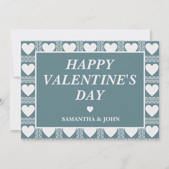 Cartão De Festividades Smoky Teal Geometric Hearts Valentine’s Gift (Frente)