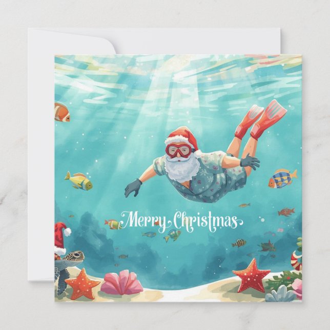Cartão De Festividades Snorkeling Santa Underwater Christmas Holiday Card (Frente)