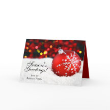 Snow and Red Sparkle Personalized Christmas Cards