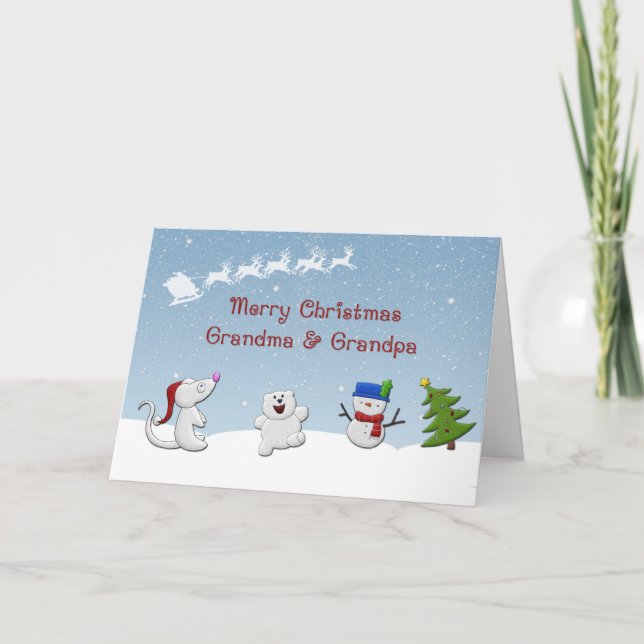 Cartão De Festividades Snow Animals Grandparents Christmas Greeting Card (Frente)