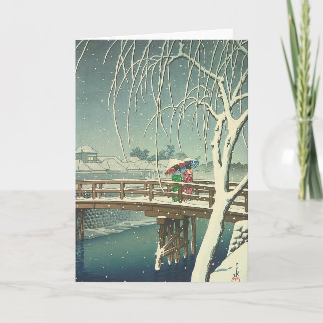 Cartão De Festividades Snow At Edo River Hasui Kawase Winter Art Scenery (Frente)