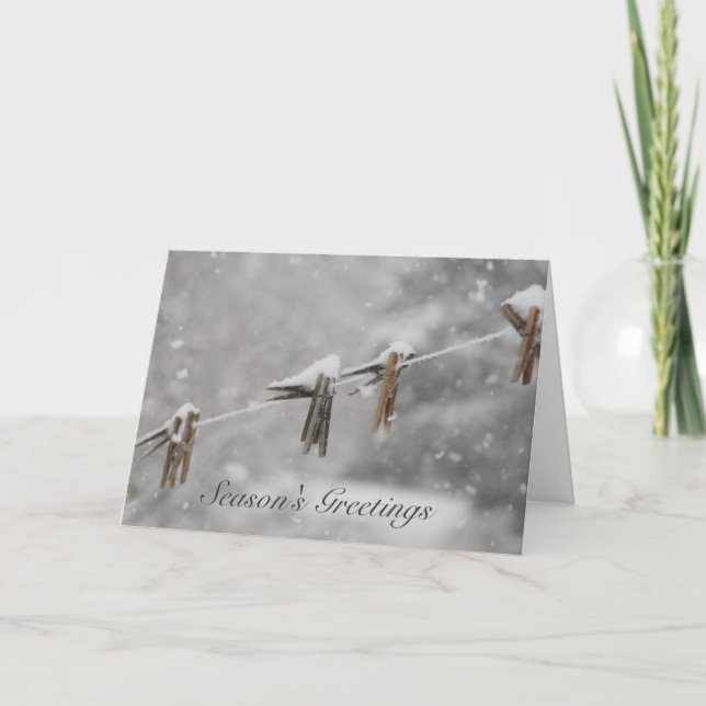 Cartão De Festividades Snow Covered Clothespins (Frente)