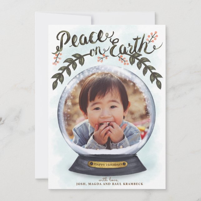 Cartão De Festividades Snow Globe Peace on Earth Holidays Photo Card (Frente)