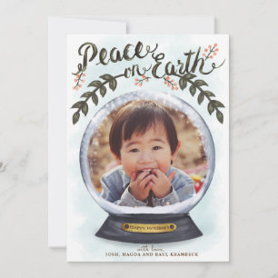 Cartão De Festividades Snow Globe Peace on Earth Holidays Photo Card