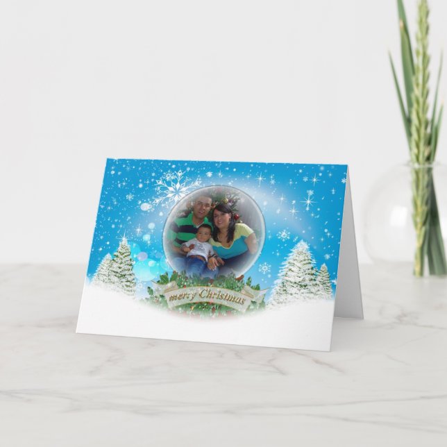 Cartão De Festividades Snow Globe Photo Christmas Greeting Card (Frente)