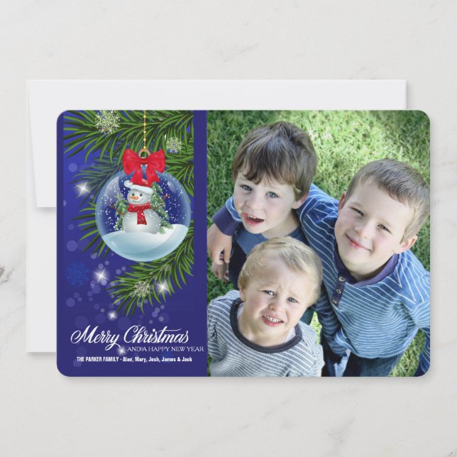 Cartão De Festividades Snow Globe Snowman Photo Holiday Card (Frente)