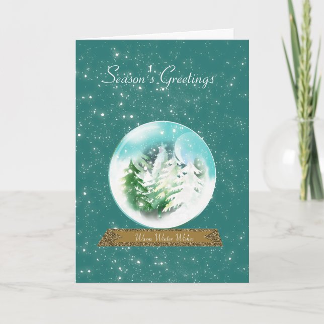 Cartão De Festividades Snow Globe with Snow and Trees Winter Holiday Card (Frente)