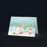 Cartão De Festividades Snow Landscape Bears and Snowman Pastel<br><div class="desc">An enchanting scene of cute animals including bears,  birds,  bunnies,  hedgehog and snowman as the snow falls in the pretty forest landscape. Easily personalised with your own greetings and names. I created the artwork using elements drawn by the fabulous artist Lisa Glanz,  whose work I absolutely love!</div>