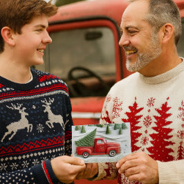 Cartão De Festividades Snow Scene with Red Truck Christmas