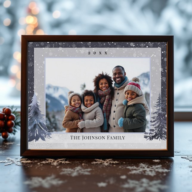 Cartão De Festividades Snow Winter Pine Frameable Family Photo Christmas (Criador carregado)