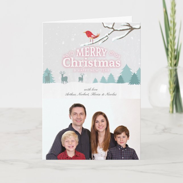 Cartão De Festividades Snow Wonderland Christmas New Year Photo Greeting (Frente)