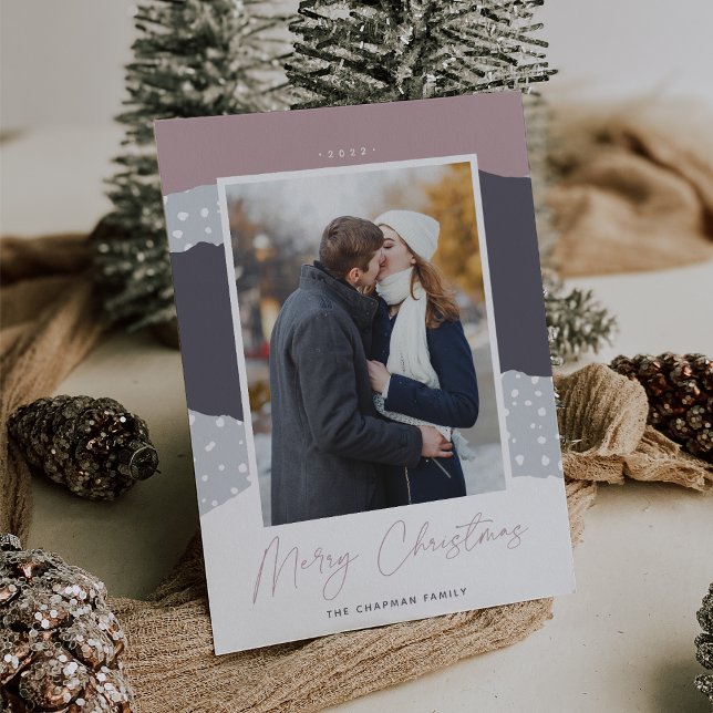 Cartão De Festividades Snowdrift | Colorblock Foto Vertical Natal (Criador carregado)