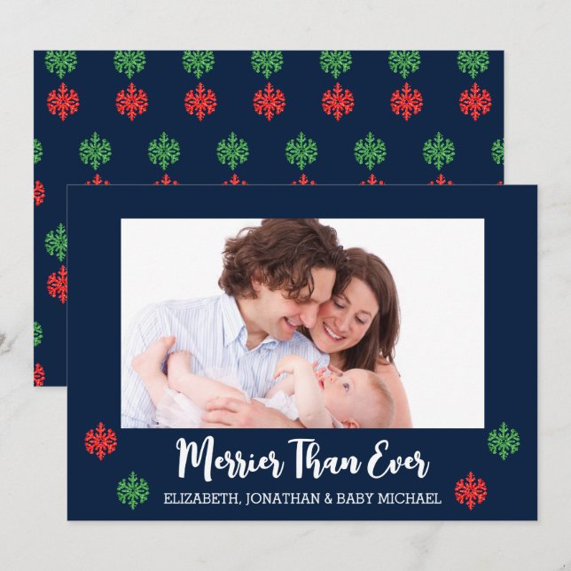 Cartão De Festividades Snowflake de Foto para Bebês Mais Nova (Frente/Verso)