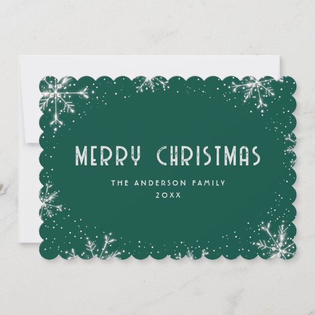 Cartão De Festividades Snowflake Silver Green Snow Christmas Card (Frente)
