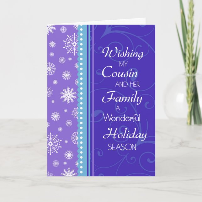 Cartão De Festividades Snowflakes Cousin & her Family Christmas Card (Frente)