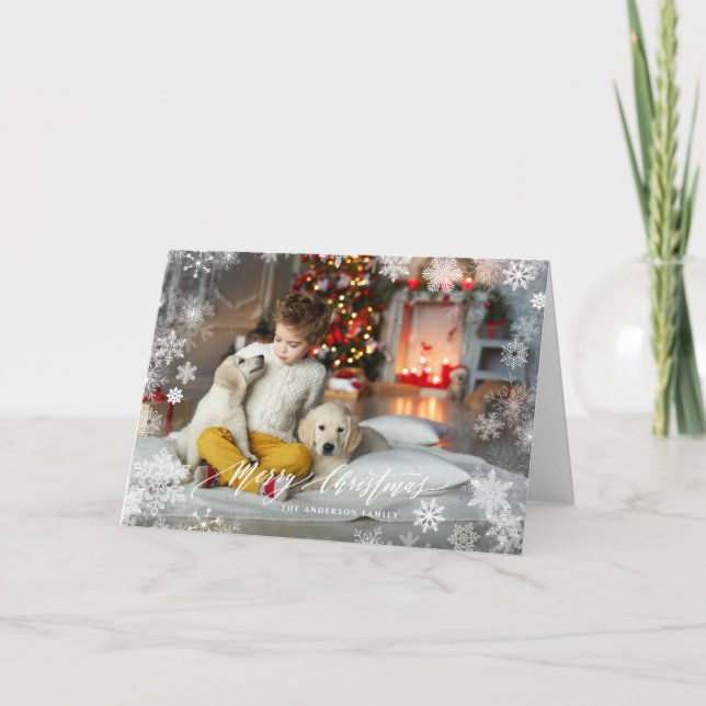 Cartão De Festividades Snowflakes Frame Overlay Merry Christmas Photo (Frente)