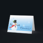 Cartão De Festividades Snowman<br><div class="desc">Snowman cumprimentando o cartão com um bonitinho bonitinho a vestir um cachecol vermelho e um chapéu preto num fundo azul esmaecido, que está a desfrutar da estação de inverno à medida que os flocos de neve de diferentes formas continuam a cair. Ideal para o Natal ou qualquer outra ocasião. ©...</div>