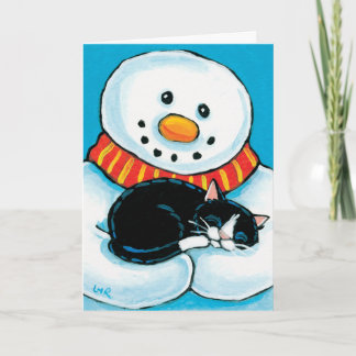 Cartão De Festividades Snowman A Segurar A Pintura De Tuxedo