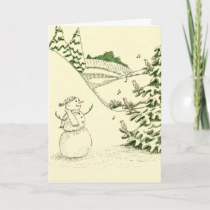 Cartão De Festividades Snowman and Birds