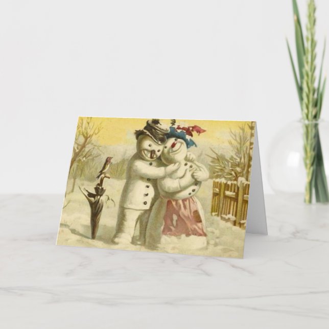 Cartão De Festividades Snowman and snowwoman christmas card (Frente)
