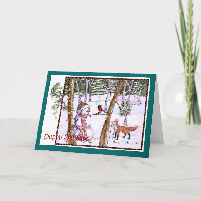 Cartão De Festividades Snowman and the Cardinal Holiday card (Frente)
