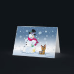 Cartão De Festividades Snowman and Yorkie Christmas card<br><div class="desc">Funny Yorkie dog Christmas Card with Snowman~oops dogs will be dogs!</div>