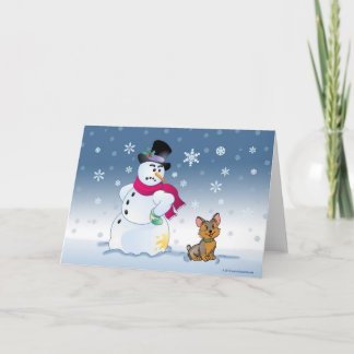 Cartão De Festividades Snowman and Yorkie Christmas card