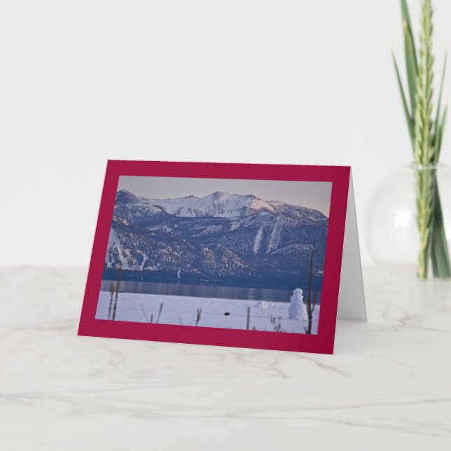 Cartão De Festividades Snowman at edge of Lake Tahoe (Frente)