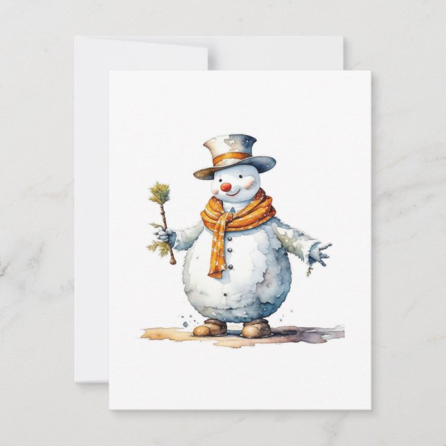 Cartão De Festividades Snowman B - Aquarelas (Frente)