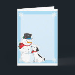 Cartão De Festividades Snowman Background<br><div class="desc">Uma borda ou quadro com um boneco de neve e seu cachorro no canto inferior esquerdo. Personalize este produto com um nome ou mensagem para torná-lo verdadeiramente exclusivo</div>