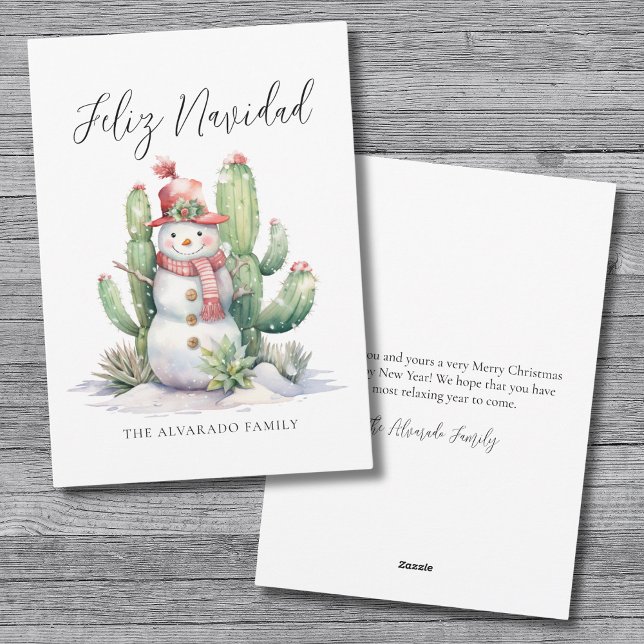 Cartão De Festividades Snowman Cactus Christmas Feliz Navidad (Cactus Snowman Merry Christmas Holiday Card)