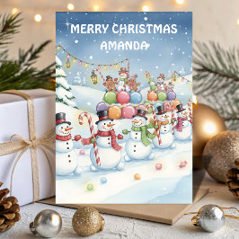 Cartão De Festividades Snowman Candy Parade Kids Christmas Card