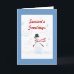 Cartão De Festividades Snowman Card with Blue Border<br><div class="desc">Season's Greetings form Holiday Snowman</div>