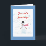 Cartão De Festividades Snowman Card with Blue Border<br><div class="desc">Season's Greetings form Holiday Snowman</div>