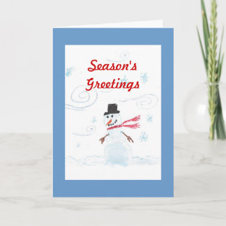 Cartão De Festividades Snowman Card with Blue Border