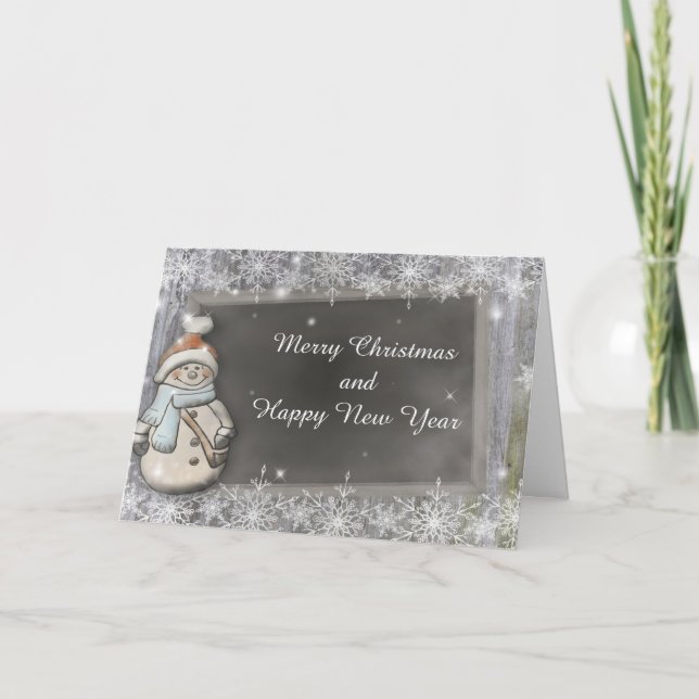 Cartão De Festividades Snowman Chalkboard New Year Christmas Card (Frente)