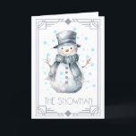 Cartão De Festividades Snowman Christmas<br><div class="desc">Cartão de Natal de Snowman - Bonito, sensação de inverno, cartão de Natal sazonal que combina o estilo revivente de Art Deco e a magia do tarô. As cores são dourados claros, brancos, azuis, e uma variedade de sedos e cinzas. A imagem é de um boneco de neve festivo, com...</div>