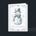 Cartão De Festividades Snowman Christmas<br><div class="desc">Cartão de Natal de Snowman - Bonito, sensação de inverno, cartão de Natal sazonal que combina o estilo revivente de Art Deco e a magia do tarô. As cores são dourados claros, brancos, azuis, e uma variedade de sedos e cinzas. A imagem é de um boneco de neve festivo, com...</div>