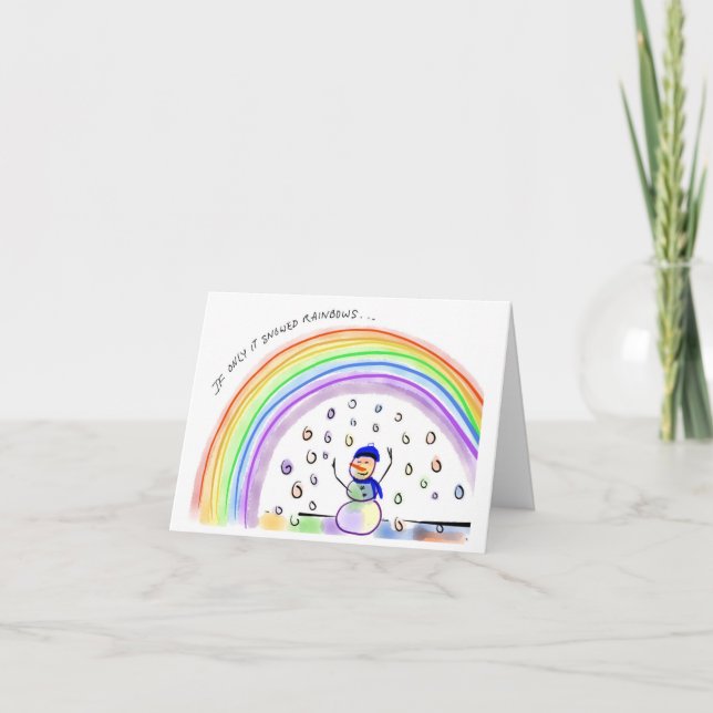 Cartão De Festividades Snowman Christmas card- snowing rainbows (Frente)