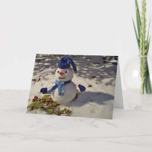 Cartão De Festividades Snowman com Blue Hat e Scarf (Frente)