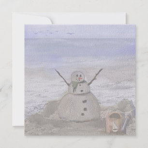 Cartão De Festividades Snowman Congelado Na Praia