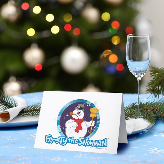 Cartão De Festividades Snowman™ congelado | Retrato magro congelado (Card on table)